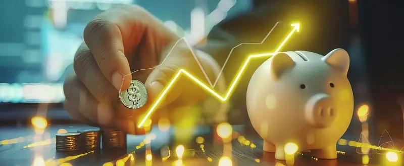 Como viver bem gastando menos 3 Cofrinho com moedas representando o hábito de investir o dinheiro economizado.